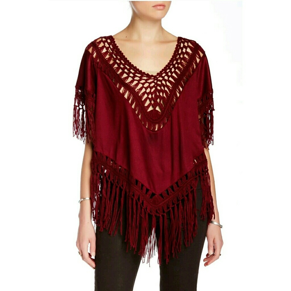 Cecico Burgundy Fringe Blouse